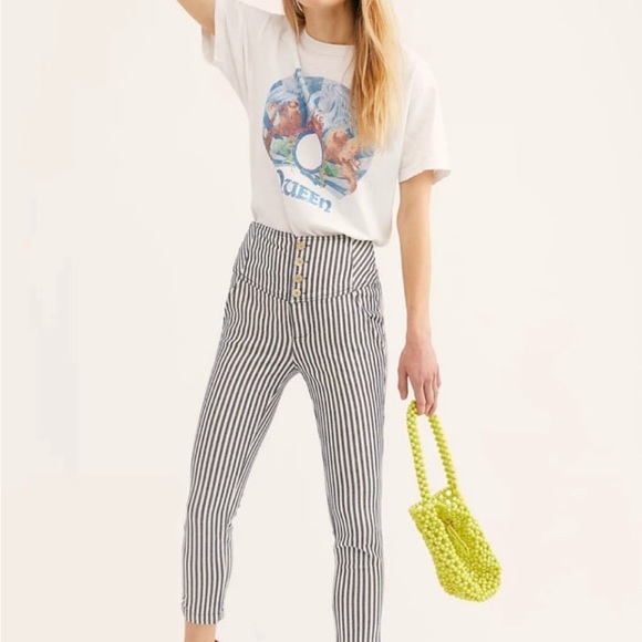 Free People Frankie Red/White Striped Pants NWT - Picture 3 of 7